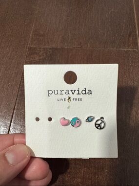 Pura Vida Pink, Blue & Silver Heart and Gem Stud Earrings